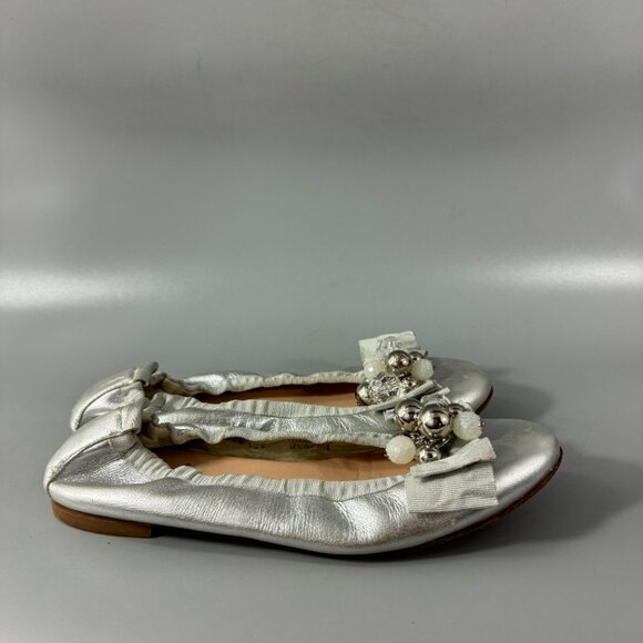 Milly Made in Italy Silver Metallic Leather Ballet Flats, Size 39.5 - Picture 2 of 15